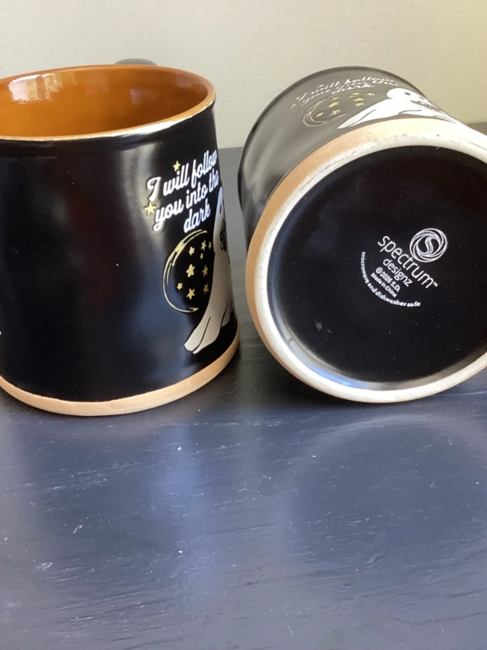 Brand New Set of 2 Spectrum Halloween Embossed Mugs “I will follow you into..”